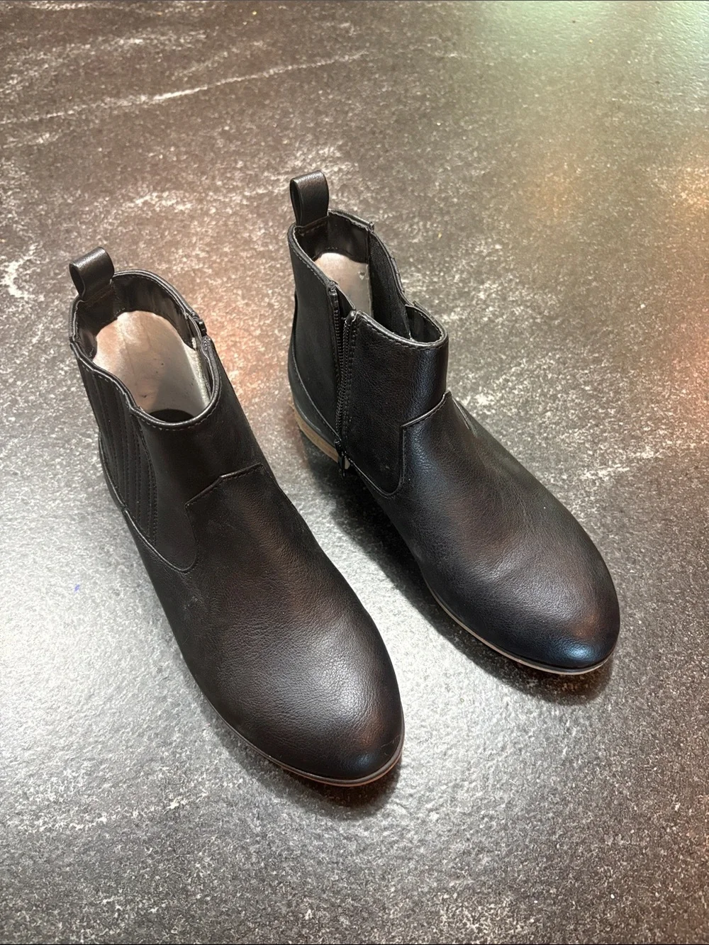 Girls Cat & Jack Black Leather Style Ankle Boots - Classic Slip-On Style